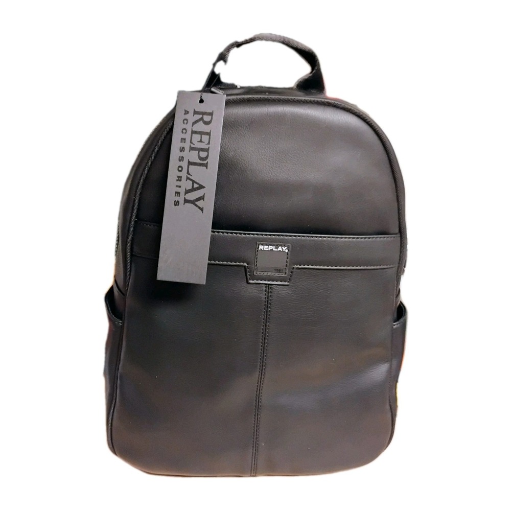 Replay Black Faux Leather Backpack Unisex Modern Minimalist Bag NWT FM3302 Black